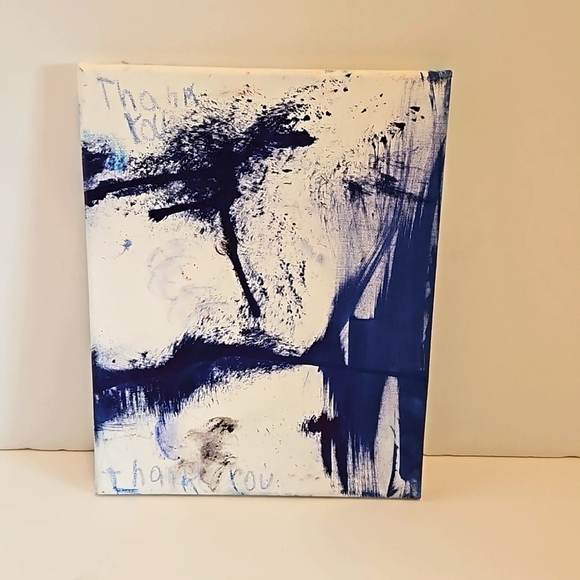 Hand Crafted Thank you Painting 8"x 10" on white upcycled canvas Blue Floral Art - Picture 5 of 12